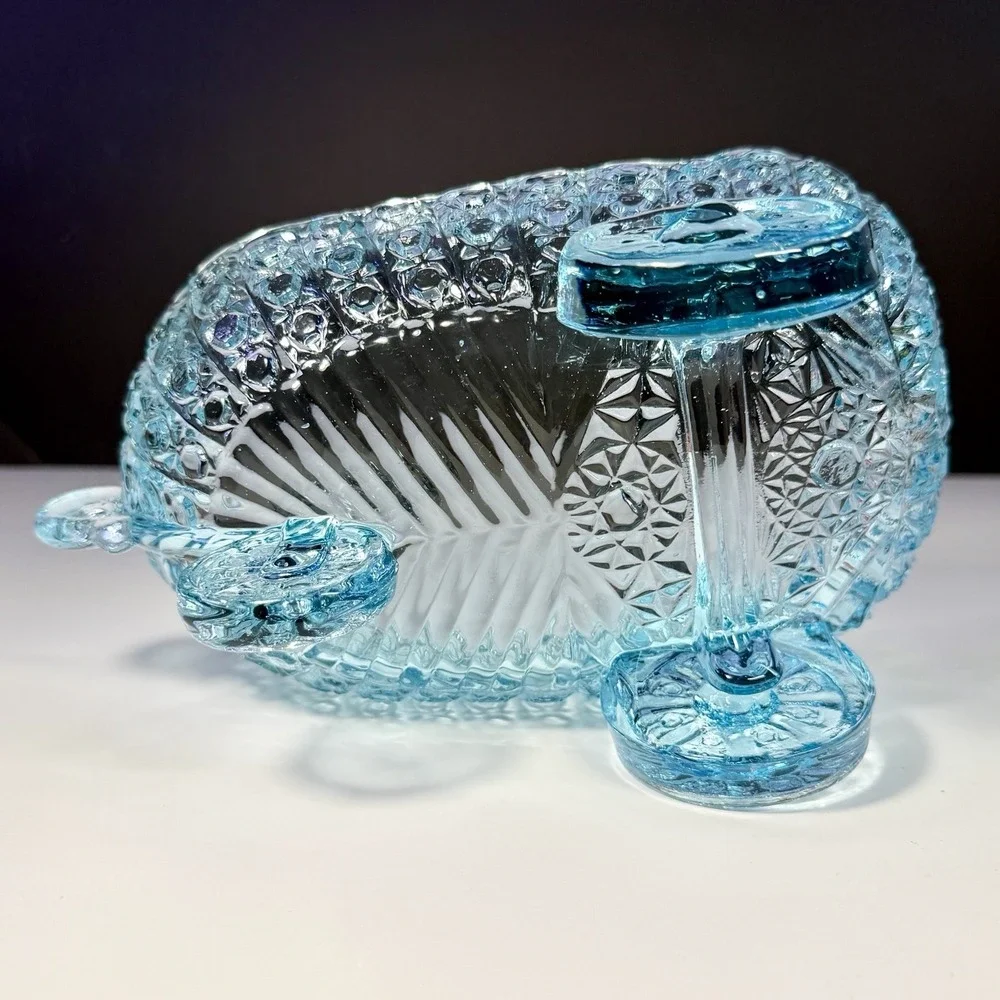 VTG McKee Aqua Glass Baby Carriage Coach Bowl Daisy & Button Candy Dish EAPG